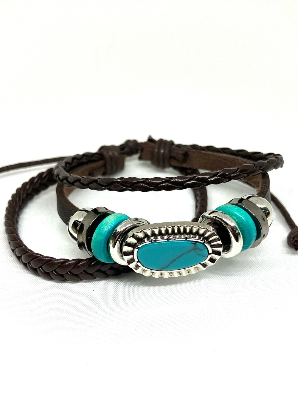 Leather Multi-Strand Bracelet w/ turquoise & Silver tone discounted shipping